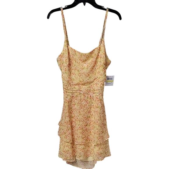 Morgan and Co. Juniors Mini Dress With Layered Skirt Yellow Peach Size M NWT - Picture 1 of 13